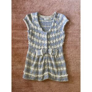Charlie & Robin blue knit wool blend vest short sleeve bow detail size M